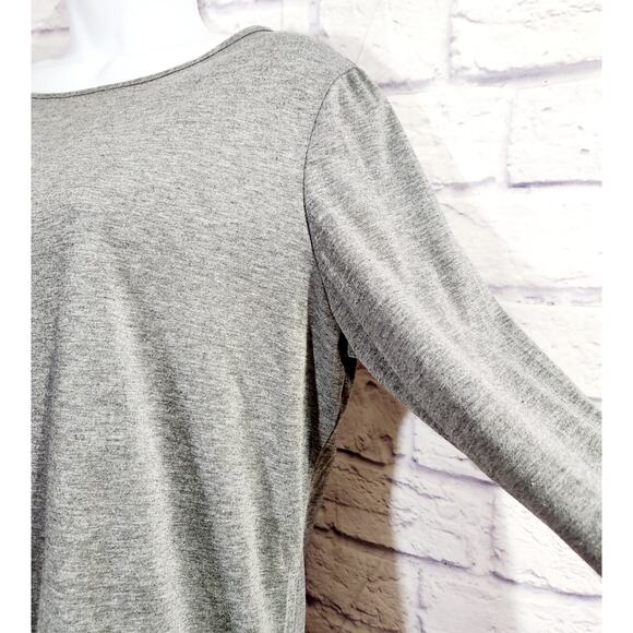 Gray Heathered Long Sleeves Layered Look Top Large Lightweight Soft Stretchy - Picture 3 of 5